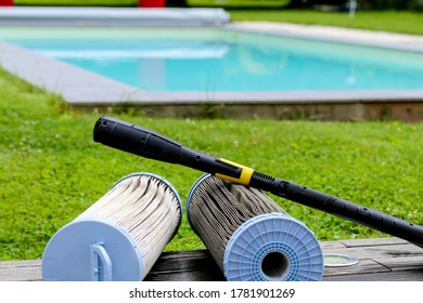 Cleaning A Swimming Pool Filter With A High Pressure Washer