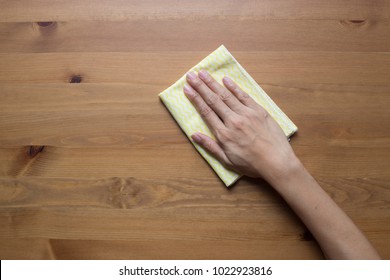 Cleaning Table By Woman Hand