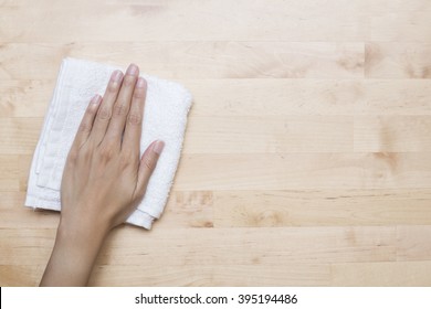 Cleaning Table By Woman Hand