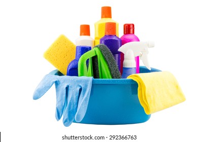 cleaning tool in bucket with water drop on white background - Powered by Shutterstock