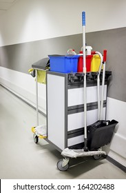 Cleaning Trolley (service Cart) In Front Of Wall