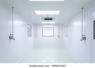 Cleanroom In Manufacturing Pharmaceutical Plant, Green Epoxy System Flooring, Sandwich Panel, Door, And Double Glass Window