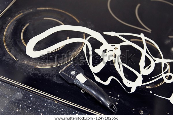 Cleansing Cleaning Ceramic Glass Cooktops Surface Stock Photo