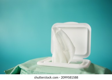 Cleansing Wet Wipes On Table With Copy Space 