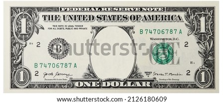 Clear 1 Dollar Banknote pattern, One hundred dollar border with empty middle area, U.S. 1 highly detailed dollar banknote. on a white background.	