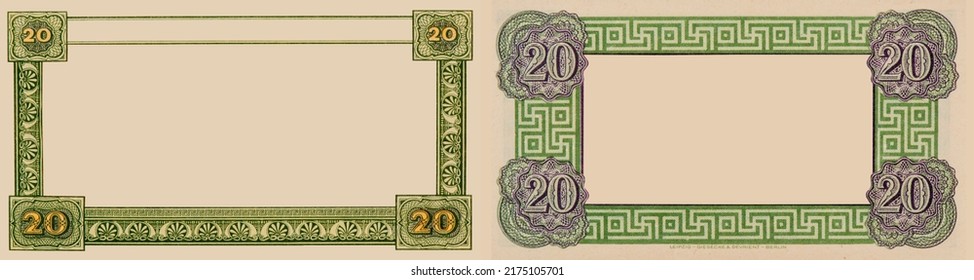 Clear 20 Drachmai Banknote pattern, Twenty Drachmai border with empty middle area, Greece 20 Drachmai  highly detailed Drachmai banknote. - Shutterstock ID 2175105701
