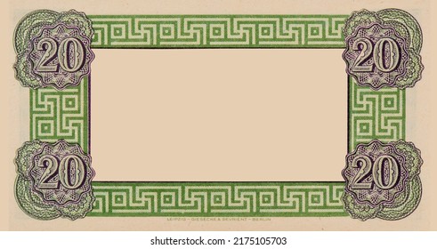 Clear 20 Drachmai Banknote pattern, Twenty Drachmai border with empty middle area, Greece 20 Drachmai highly detailed Drachmai banknote. - Shutterstock ID 2175105703
