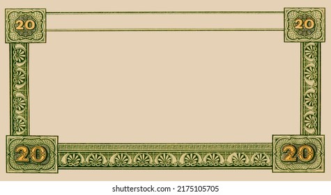 Clear 20 Drachmai Banknote pattern, Twenty Drachmai border with empty middle area, Greece 20 Drachmai highly detailed Drachmai banknote. - Shutterstock ID 2175105705