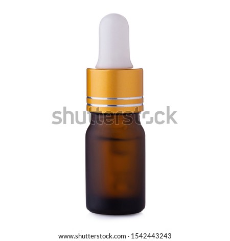 Clear Amber Glass Bottle With Bamboo Dropper isolated on white background.