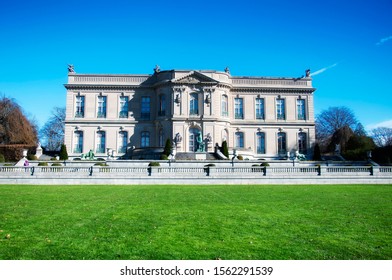 A Clear Autumn Day And The Historic Elms In Newport Rhode Island.   