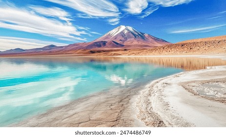 Clear Blue Lake in the Atacama Desert with Volcanic Mountains - Powered by Shutterstock