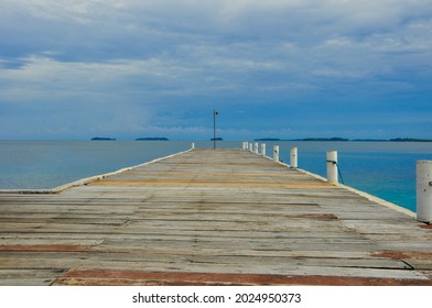 Clear blue sky at empty dock