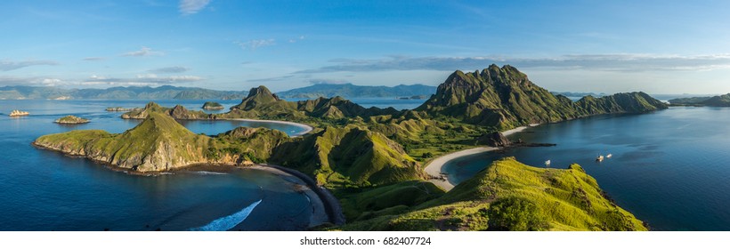 Clear blue sky and sea at Padar island, Flores, Indonesia - Shutterstock ID 682407724