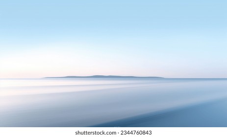Clear blue sky sunset with horizon on calm ocean seascape background. Picturesque - Shutterstock ID 2344760843