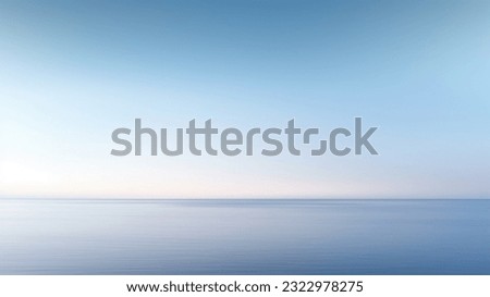 Clear blue sky sunset with horizon on calm ocean seascape background. Picturesque