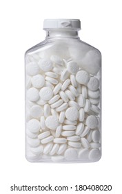 Clear Bottle Of Aspirin Pills On White 