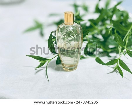 Similar – Image, Stock Photo Green cosmetics bottle with flowers and spa accessories