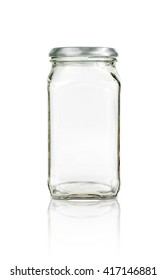 Clear glass bottle with silver cap isolated on white background with clipping path - Shutterstock ID 417146881