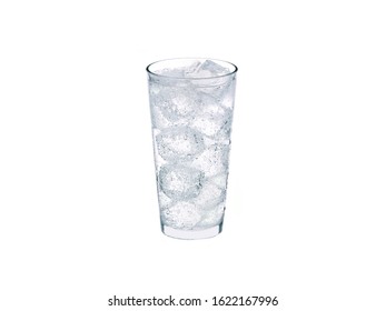 Clear Glass With Clear Carbonated Liquid And Ice Cubes