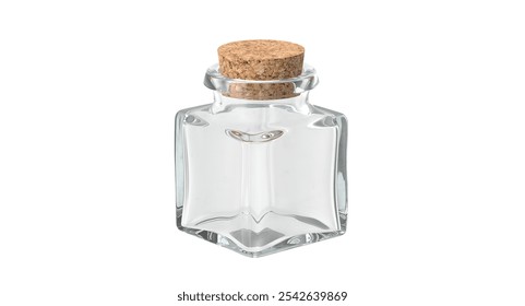 A clear glass jar with a cork stopper, ideal for storage or decorative use. - Powered by Shutterstock