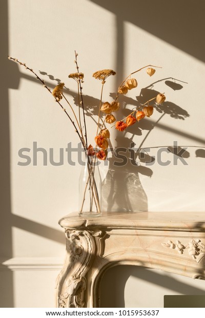 Clear Glass Vase Containing Dried Blooms Stock Photo Edit Now