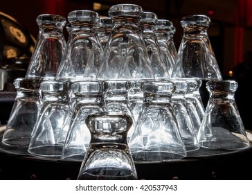 Clear Glasses Stacked in a buffet line