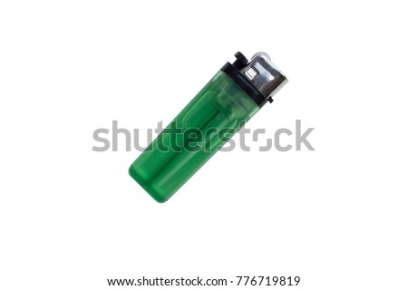 Clear Green plastic gas lighter. Gas lighter isolated on white background with clipping part for design. lighter