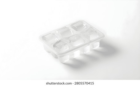 Clear ice cube with defined sharp edges isolated on bright white background.