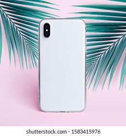 Clear IPhone X Case Mockup Isolated On Pink Background. Smartphone Back View