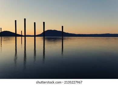 Clear Lake California At Sunrise Long Exposure Of Old Boat Piers And Water