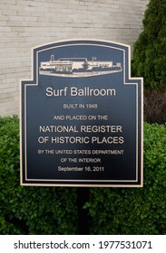 CLEAR LAKE, IA, USA - 05-16-21 - A Plaque Outside The Historic Surf Ballroom In Clear Lake, IA Notes The Concert Venue Was Designated A Historic Place By The U.S. Department Of The Interior In 2011.