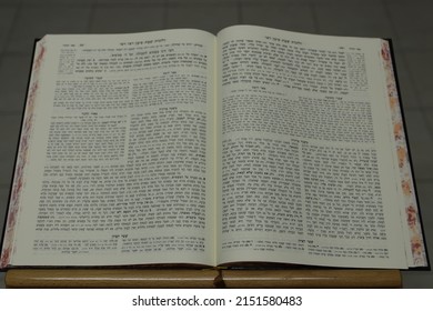 Clear Mishnah Sefer The Jewish Halacha book is open on a stander in Shabbat Halachot
01052022 Jerusalem Israel