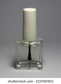 Clear Nail Polish Bottle For Top Coat, Front View Image.