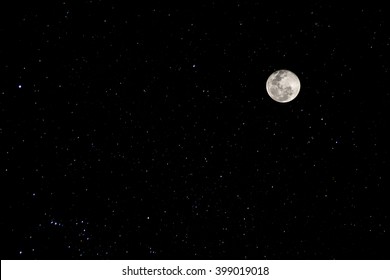 Clear Night Sky With Bright Full Moon