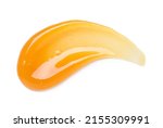Clear orange gel smear curve with bubbles isolated on white background top view