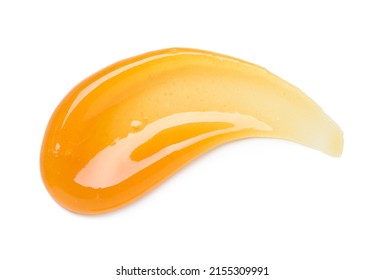 Clear orange gel smear curve with bubbles isolated on white background top view - Shutterstock ID 2155309991