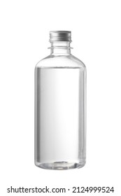 clear plastic bottle with liquid on white background, Round bottle - Shutterstock ID 2124999524