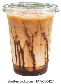 A Clear Plastic Cup With Flat Slotted Lid For Iced Mocha Coffee