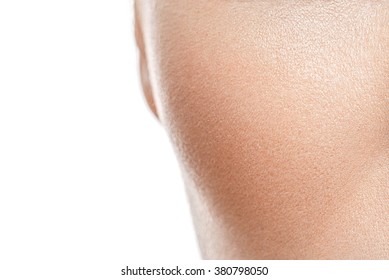 Clear skin texture. Woman cheek closeup view.