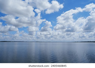 Clear sky and clear water surface
