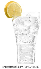 Clear Soda In A Glass Container With A Slice Of Lemon