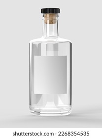 Clear spirit bottle with white label on white background. 3D mock-up for branding and packaging. - Shutterstock ID 2268354535