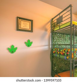 Clear Square Cozy Room Interior With A Colorful Triple Bunk Bed For Children