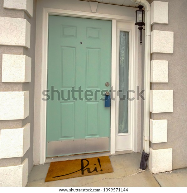 Clear Square Green Front Door Sidelight Stock Photo Edit Now
