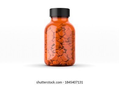 Clear Transparent Pills Bottle With White Background