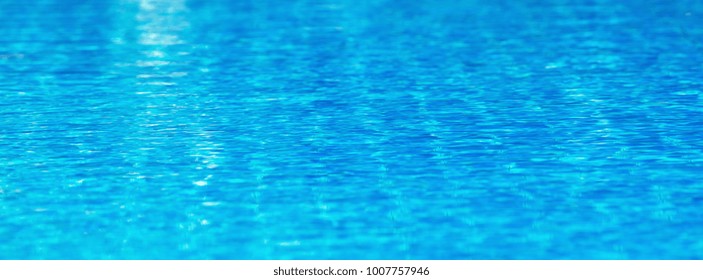 Clear Transparent Pool Water Blur Background. Long Wide Banner