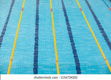 Clear transparent swimming pool water.  Swim lanes in olympic swimming pool