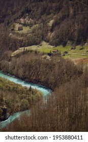 Clear Turquoise Water Of A Mountain Winding River Aerial View

