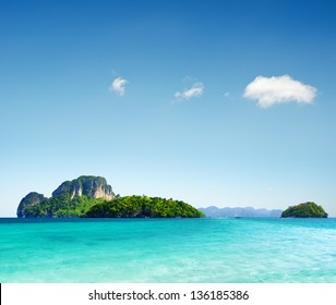 Clear Water And Blue Sky. Beach In Krabi Province, Thailand.