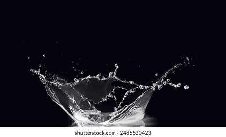 Clear water splashes on a black background create a fresh and clean abstract visual